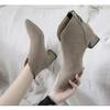 Fashion New Faux Suede Ankle Boots Women Chunky Heeled Plush Shoe Woman Chic Shoes Lady Boot Pointed Thick Heel Short
