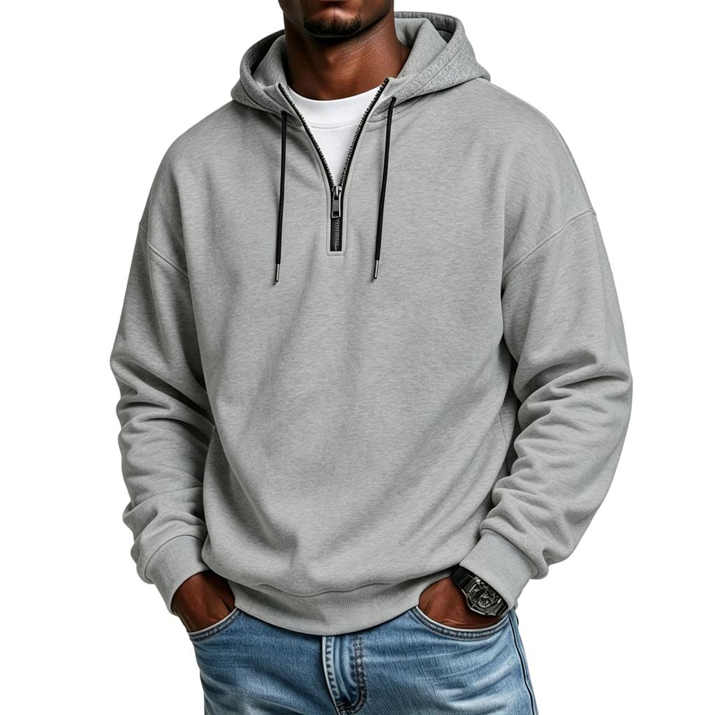Men's -Lined Zip-Up Hooded Sweatshirt Loose Fit Casual Long Sleeve