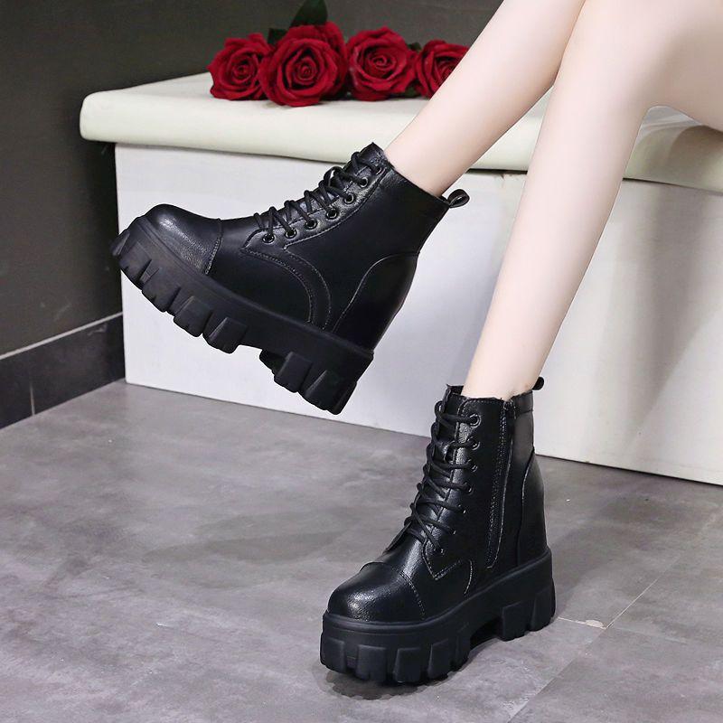 Ghete Martin cu talpă groasă pentru femei, ghete simple de primăvară și toamnă, stil britanic, pantofi noi pentru femei 2025, ghete cu înălțime interioară, toamnă pentru femei