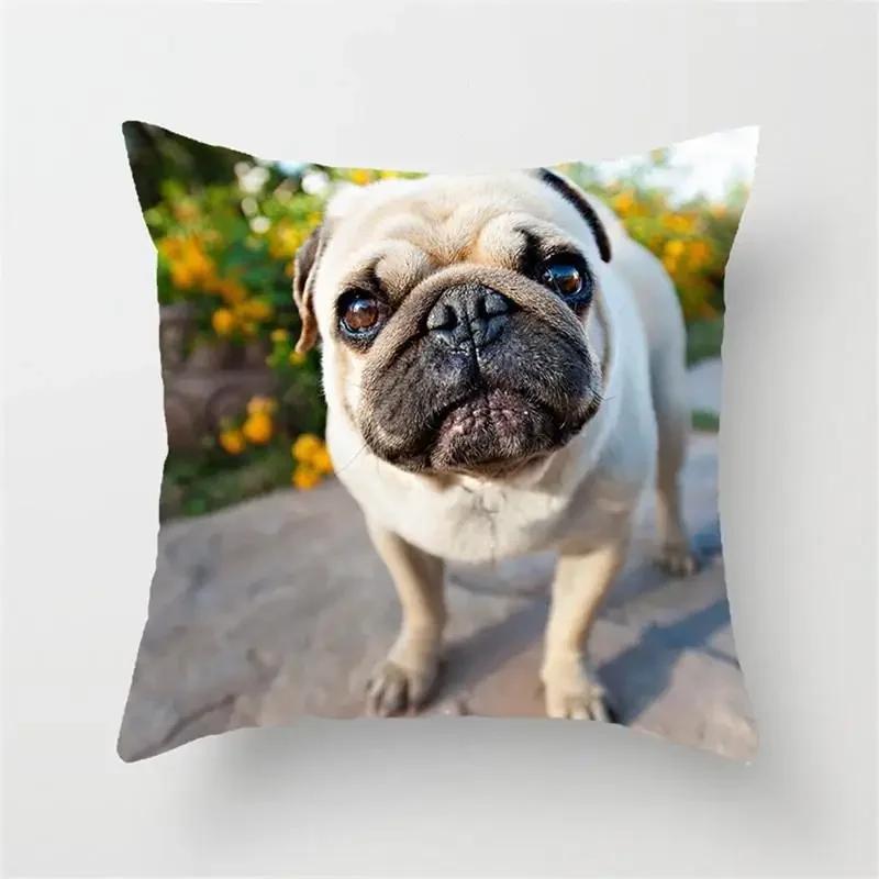 Animal French Bulldog Cushion Cover Pug Dog Herding Pillowcase  Sofa Car Decorative