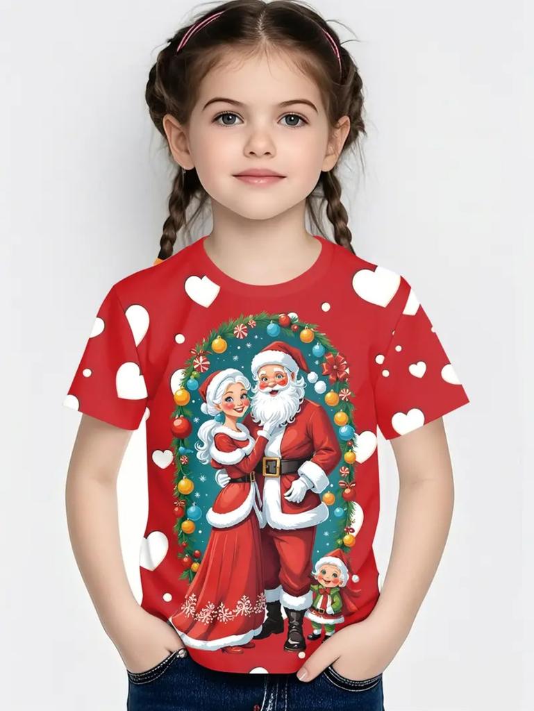 Cute Santa Claus Children's T-Shirt Christmas 3D Print Girl Short Sleeve T-Shirt Holiday Boys Clothes O-Neck Tees Tops Clothing