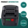 18V 9000mAh Li-ion Replacement Rechargeable Battery for Metabo Cordless Power Tool 625592000 625591000 BSZ18 BS18LT