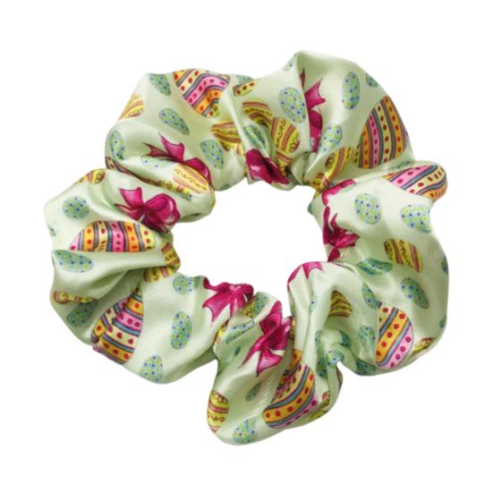 Women Hair Tie High Elasticity Colorful Easter Egg Print Hair Scrunchy Smooth Satin Texture Ponytail Holder Versatile Hair Accessory