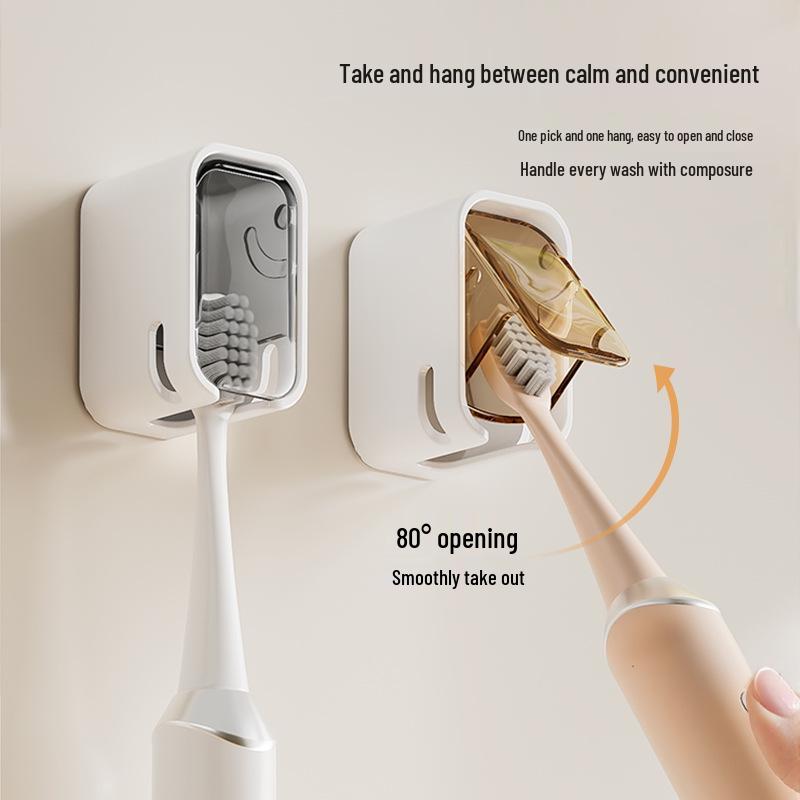 Elegant Electric Toothbrush Holder: Dustproof, Wall-Mounted, and Punch-Free with Lid for Bathroom Toothbrush and Toothpaste Organization.