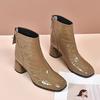 Chelsea boots patent leather women's shoes spring and autumn soft leather square head short boots women's thick heel medium heel Martin boots