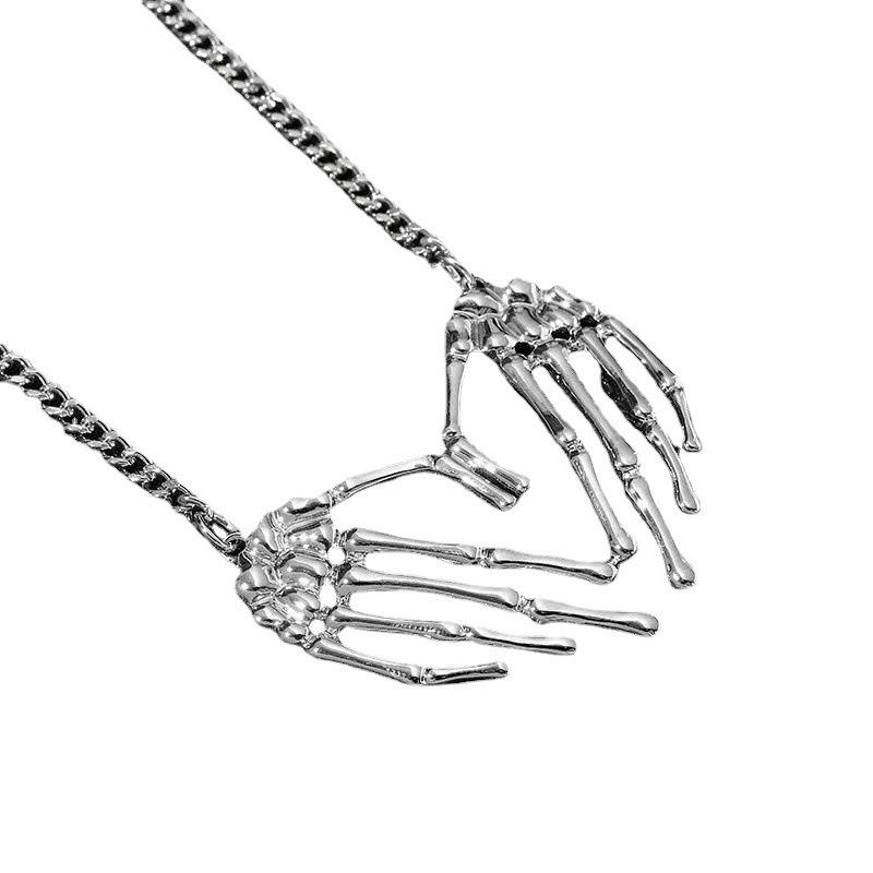 Men's Personalized Gothic Skull Hand Pendant Necklace - Hip Hop Style Alloy Jewelry