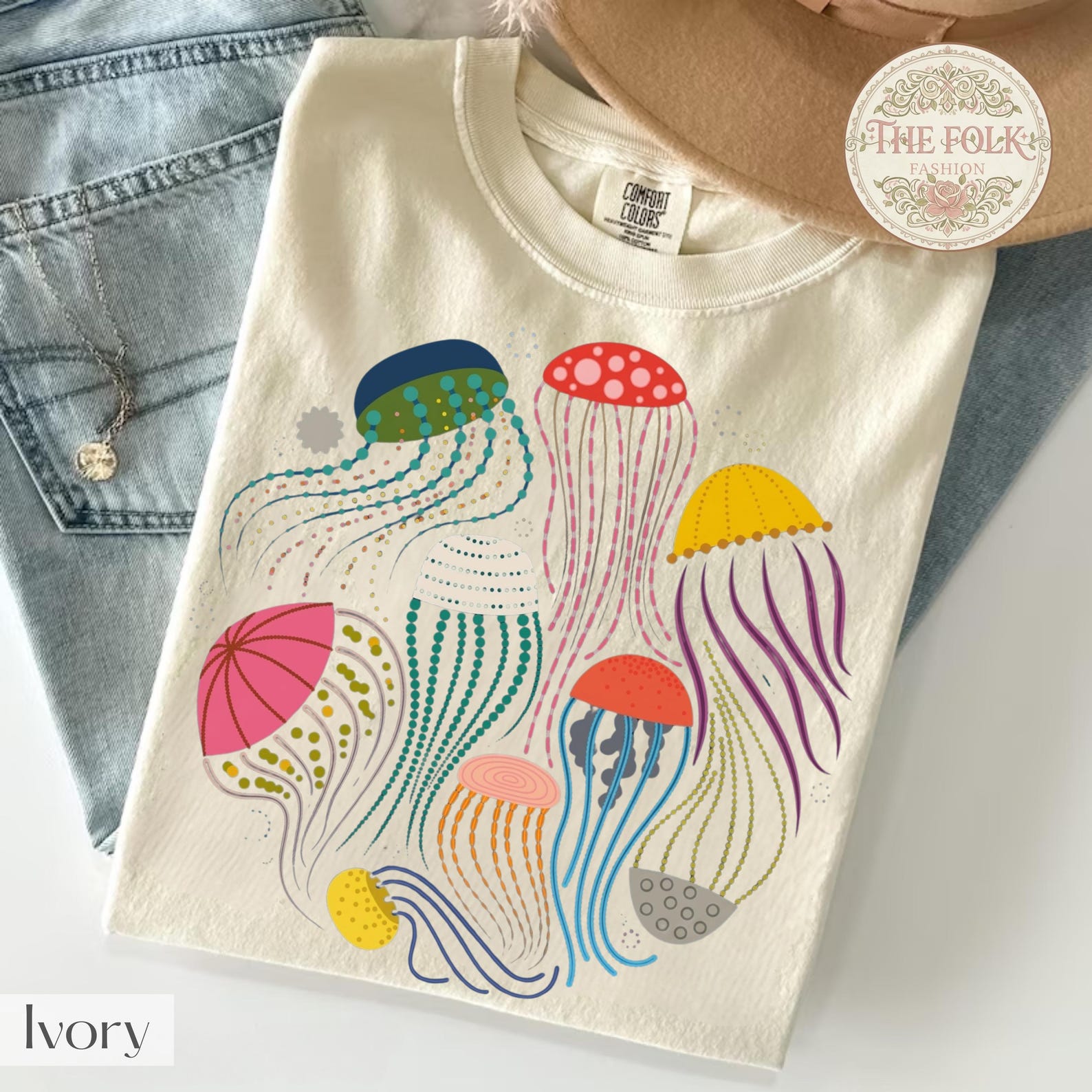 Jellyfish Shirt, Retro Ocean Tee, Colorful Sea Life Tshirt, Whimsical Coastal Clothes, Trendy Summer Vacation Tee, Comfort Colors Beach Tee M