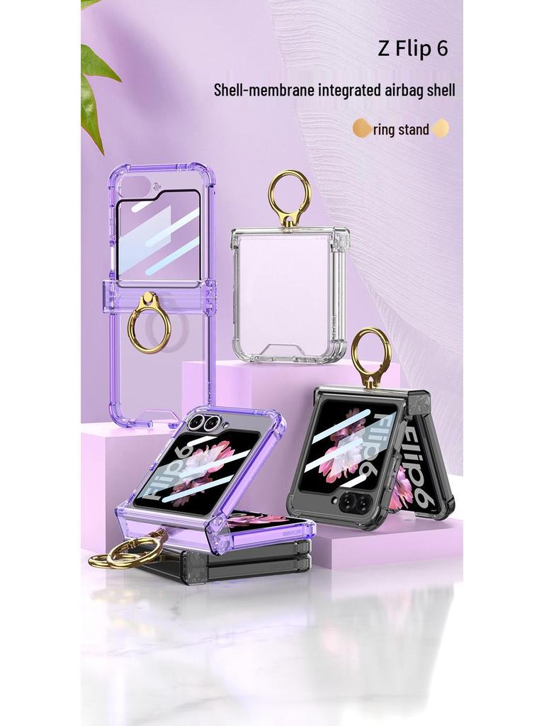 Samsung ZFlip6 Clear Case with Airbag Ring & Hinge Protection - Unisex and Fashionable Anti-Fall Design