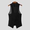 INCERUN Men Lapel Cutout Sleeveless Mesh Patchwork Fitted Shirts Tank Tops