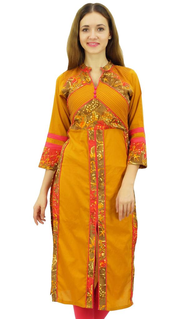 Phagun Women's Designer Mustard Tunic Solid Cotton Kurta Ethinc Ladies