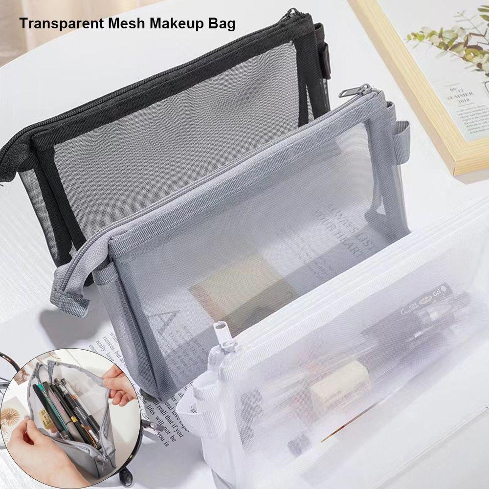 Transparent Mesh Makeup Bag Grey/Black/White Lipstick Organizer Bags Women Cosmetic Storage Pouch