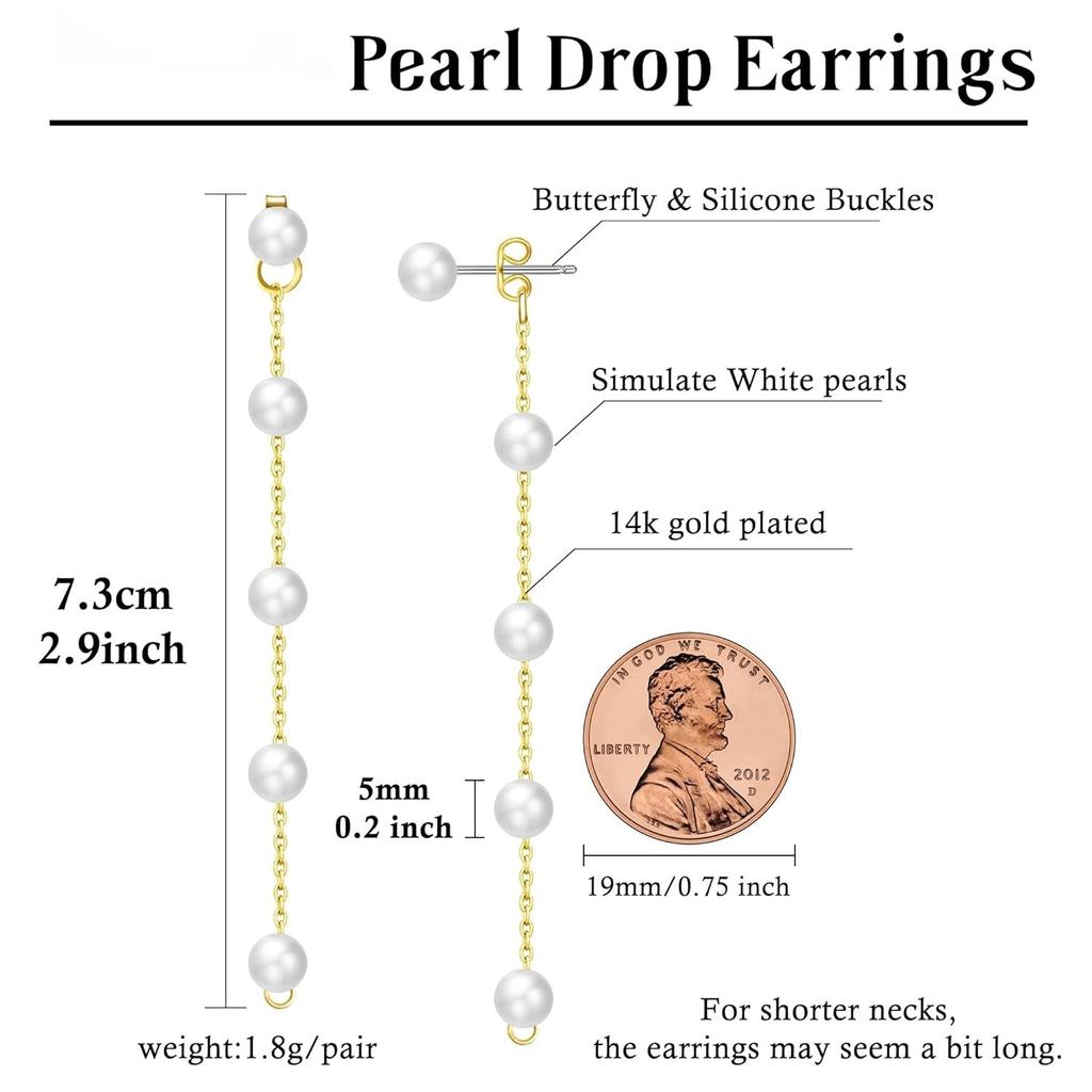 Pearl Earring for Women Gold Silver Plated Pearl Drop Earrings Summer Earrings White Pearl Dangle Earrings Jewelry Birthday Gift