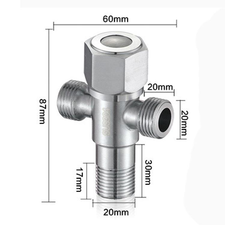

Stainless Steel Bathroom Quick Opening Triangle Valve Two Way Angle Valve G1/2 Thread Water Inlet for Faucet Accessories серебряный