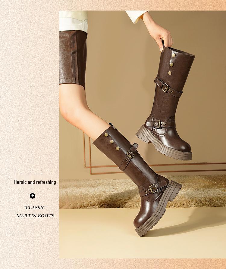 Women's Retro Western Knee-High Boots - Autumn 2025 Style, Thick-Soled, Slimming, High-Top Knight Boots