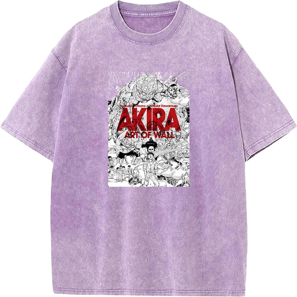 Akira Manga Graphic Print Tshirt Vintage Washed Oversized T Shirt For Men Women Clothing Summer Cotton Short Sleeve Tees Tops