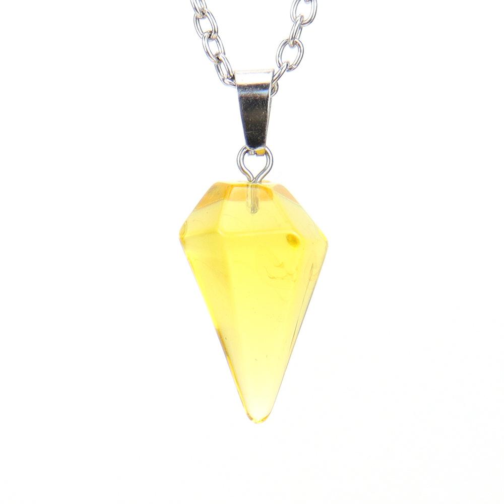 Natural Stone Crystal Cut Tapered Hexagonal Pillar Bullet Head Pendulum Necklace Pendant N631