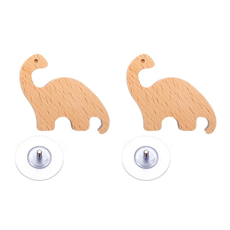 

Set of 2 Decorative Dinosaur Cabinet Door Handle Wood Animal Shaped Hooks for Entryway Wall Mounted Storage Hanger
