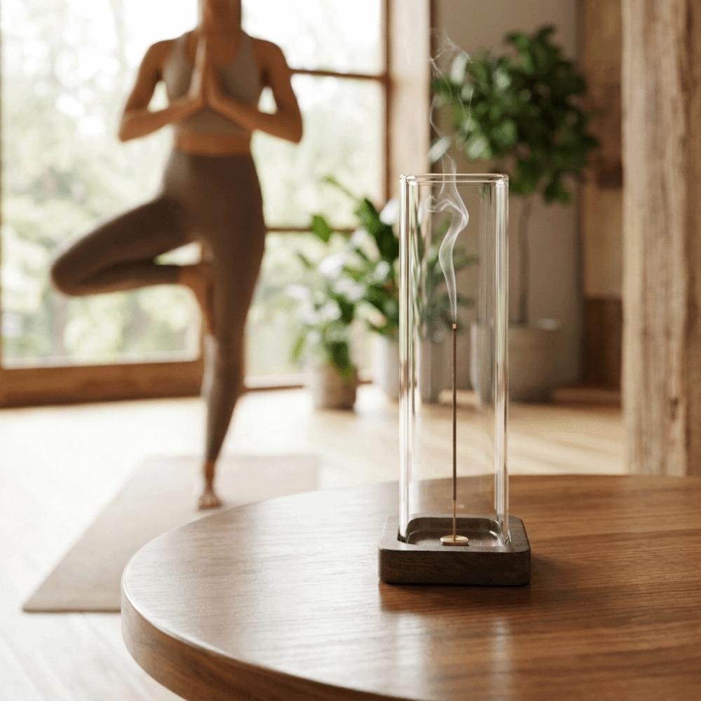 Transparent Glass Incense Holder Zen Style Anti-Ash Flying Incense Burner Ash Catcher Yoga