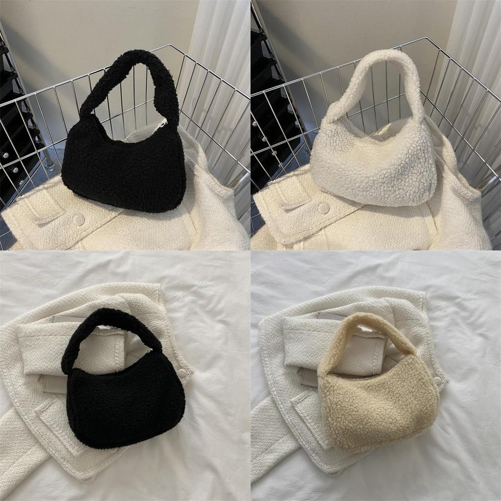 Plush Handbag Small Square Bag For Daily Style With Zipper Closure And Phone Pocket