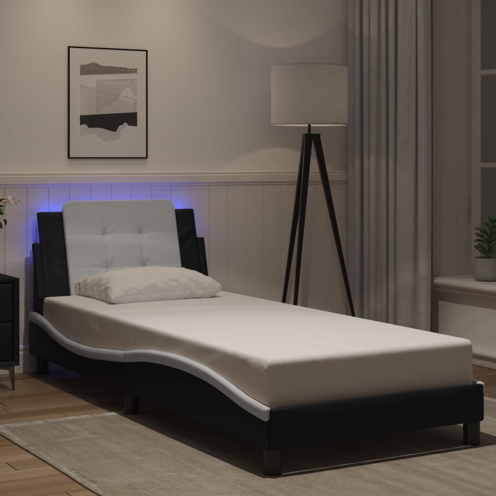 Vidaxl Bed Frame With LED, Black-White, 100X200 Cm, Faux Leather