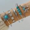 5 Stück/Set Vintage Böhmische Türkis Eingelegte Armbänder Frauen Ethnischer Stil Blume Feder Manschettenarmband Armreifen Boho Schmuck