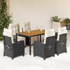 Vidaxl 7-Cz. Garden Furniture Set With Cushions, Black, Poly Rattan