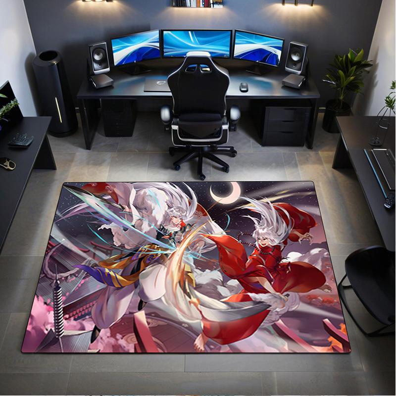Inuyasha Vs Sesshomaru Carpet Office Decorative Carpet For Living Room Bedroom Door Mat Floor Rug Computer Chair Area Rug Holiday Gift