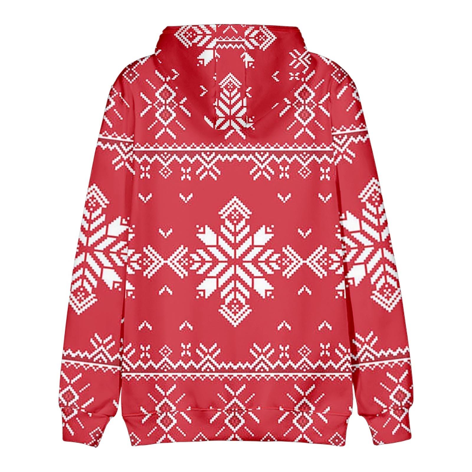 Свитер с капюшоном с рождественским принтом и длинными рукавами для мужчин и женщин — фото 4