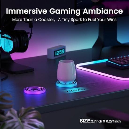 2PCS LED Car Cup Holder Lights – 7-Color Changing, Rechargeable Car Cup Holder Coaster Lights With Vibration Sensor – Cool Car Accessories For