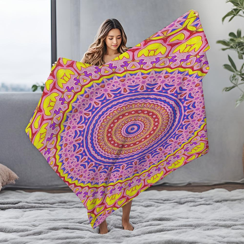 Psychedelic Mandala Colorful Pattern Blanket Soft Fleece Throw Blanket Bedding Sofa Decorative Gift