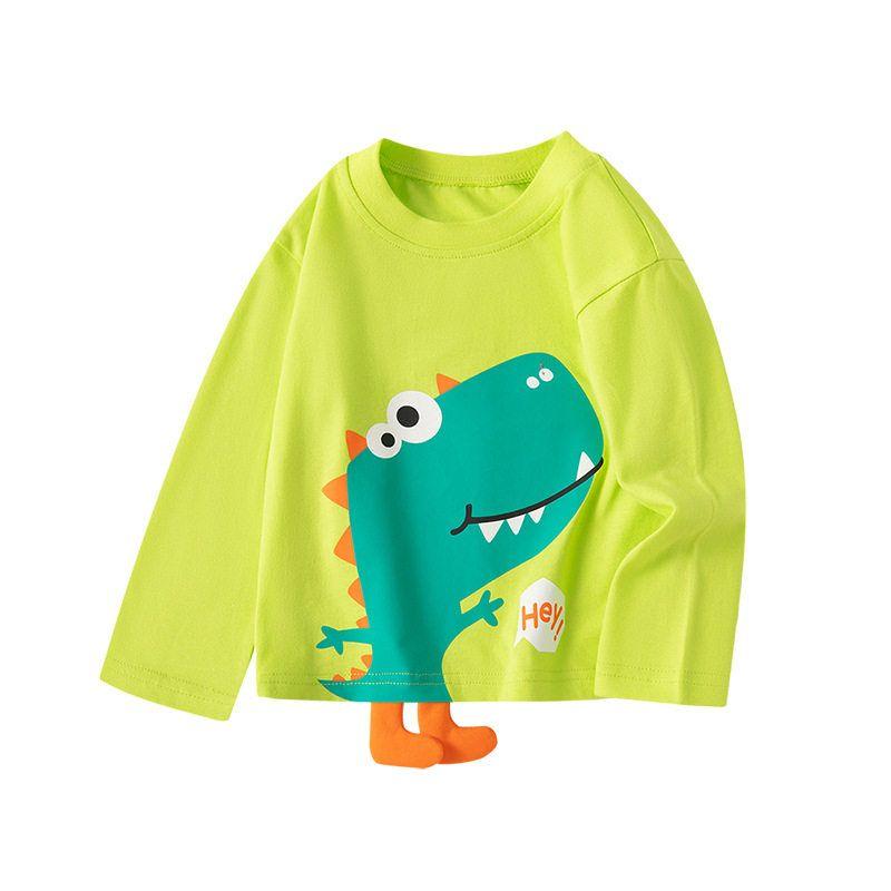 Children's Clothing Spring and Autumn Kidsren's Round Neck Long-Sleeved T-Shirt Bottoming Shirt Boys Stereo Dinosaur Top Baby Pure Cotton Clothes