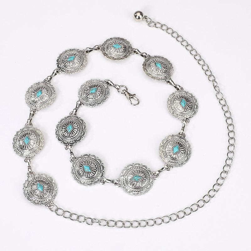 New Carved Retro Metal Women's Waist Chain Ancient Silver Bronze Western Style Embossed Alloy