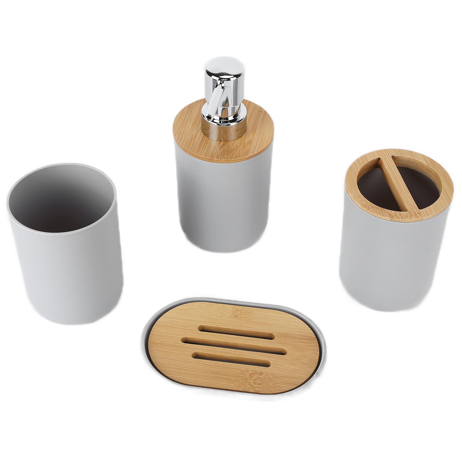 

4Pcs Bathroom Accessory Set Bamboo Waterproof Durable Gift Toothbrush Cup for Home Hotel