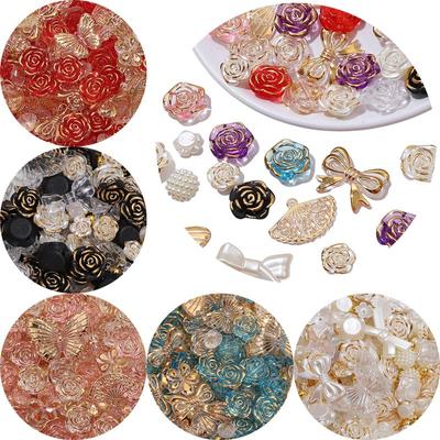30-35Pcs Acrylic Beads Golden Edge Flower Charms Beads For DIY Bracelet Necklace Jewelry Making