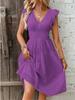 Elegant Plus Size V-Neck Hollow-Out Dress with Lotus Leaf Sleeves