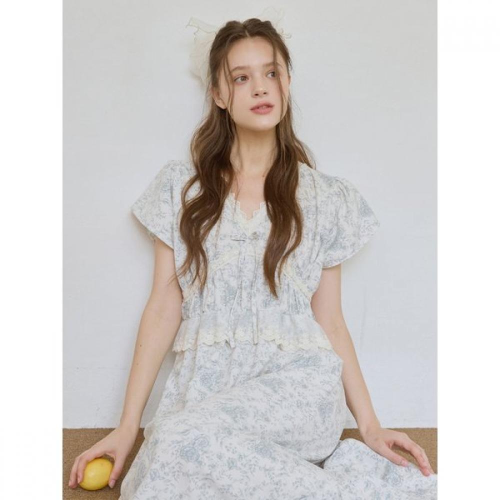 Lunaluz Women Short SleeVe V Neck Windy Blue Washing Dress Pajamas
