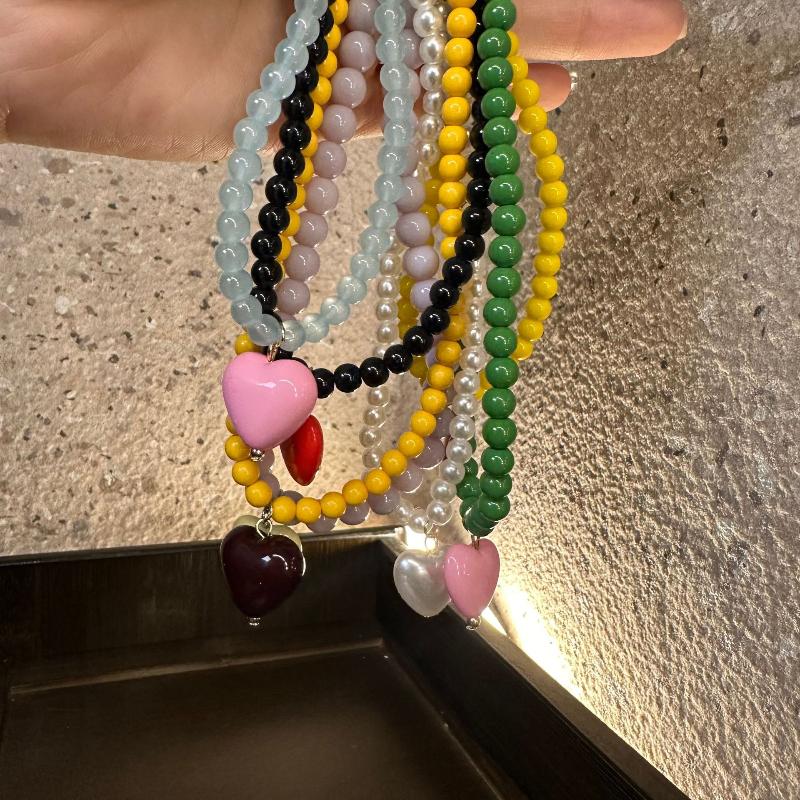 Resin Candy Color Heart Pendant Glass Beaded Short Choker Collar Neck Necklace Aesthetic Charm Jewelry Accessories