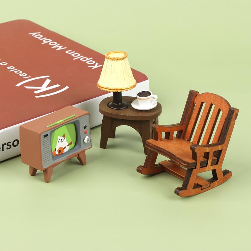 1:12 Dollhouse Mini Resin Table lamp TV Rocking Chair Stool Tea Set Furniture Kitchen Japanese Style Groceries Crafts Decor Toy