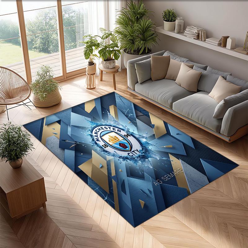Manchester City Printed Flannel Area Rug Non Slip Soft Polyester Floor Carpet Indoor Decor Mat for Bedroom Living Room Sofa