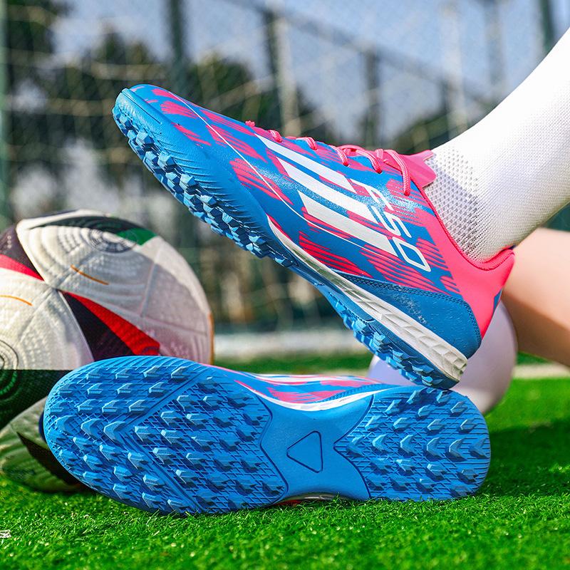 Children's Football Shoes Boys and Girls Primary School Students TF Broken Nails Leather Surface Rotating Buckle Competition Training Shoes One Piece