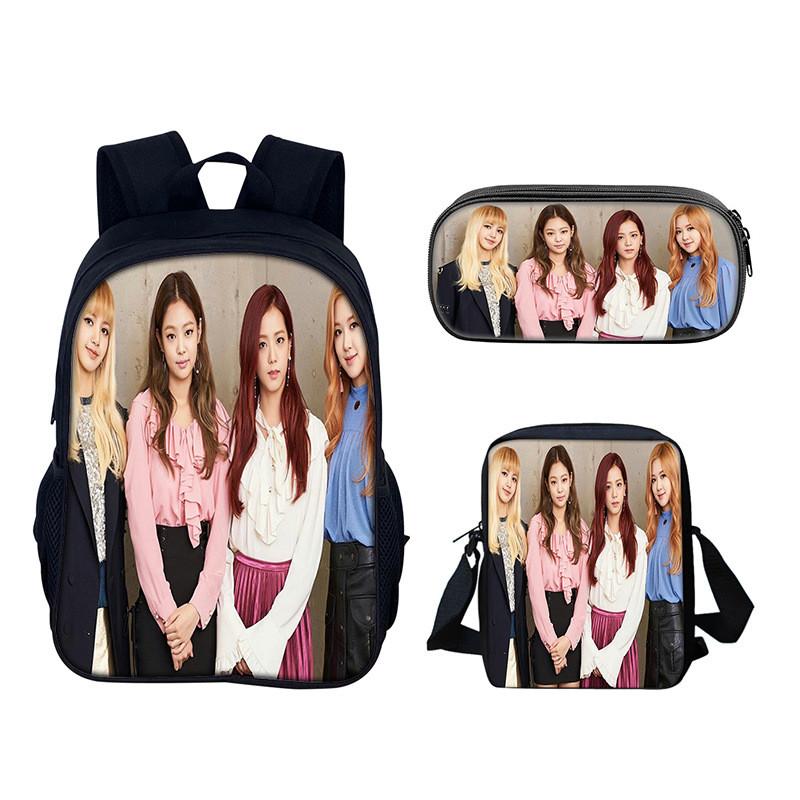 Set de Mochila Estudiantil Blackpink con Material de Nylon y Diseño Creativo para Uso Diario