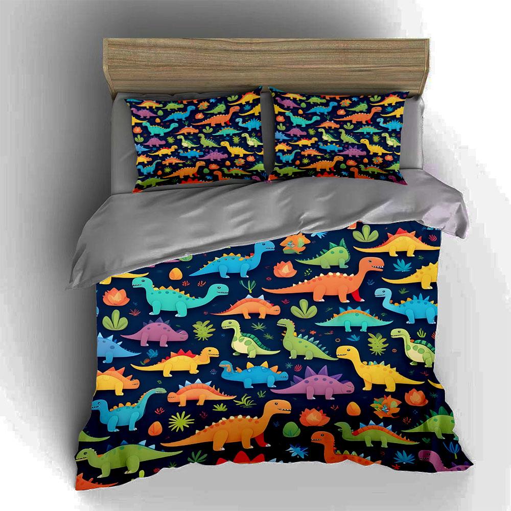 Colorful Dinosaur Illustrations. Bedding Duvet Cover Sets Duvet Covers Pillowcases Gifts (1 * Duvet Cover 2 * Pillowcases, Without Duvet Insert)