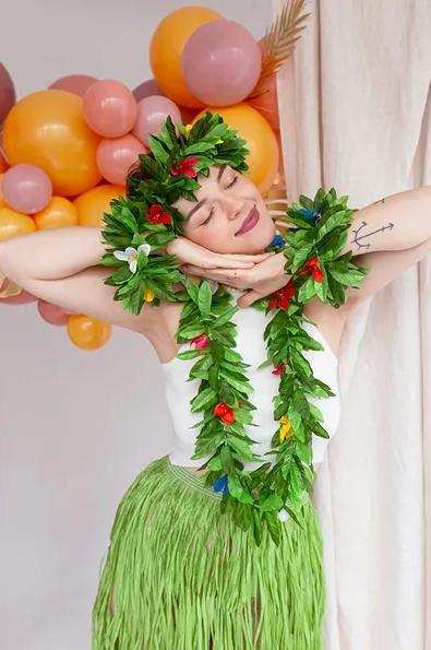 Spring Hawaiian Green Wreath Necklace Bracelets Flowers Hawaii Set