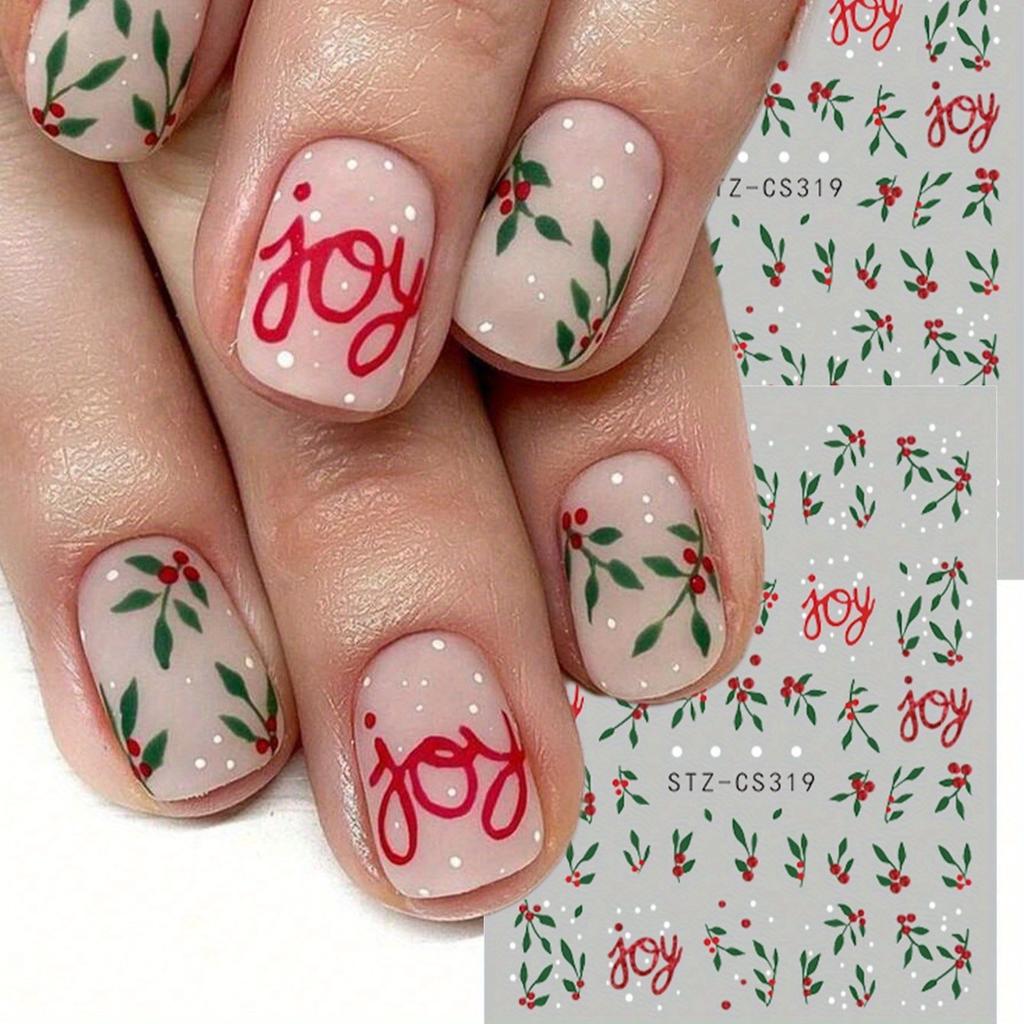 1pc Red Green Christmas Holly Leaf Winter Nail Art Stickers Xmas Decals New Year Holiday Nail Supplies Self Adhesive Charms Decoration