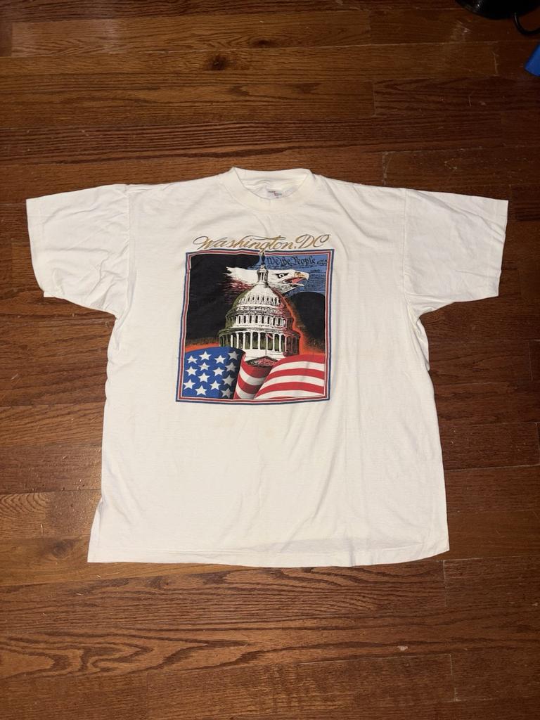 Vintage 90s Washington DC Art T Shirt Mens XL White Eagle Flag America USA New Unisex T-Shirt
