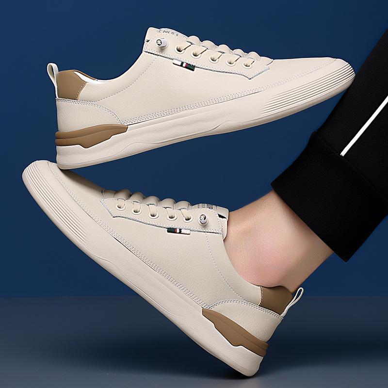 Spring and summer new men's casual leather shoes little white shoes board shoes genuine leather soft sole soft surface men's single shoes
