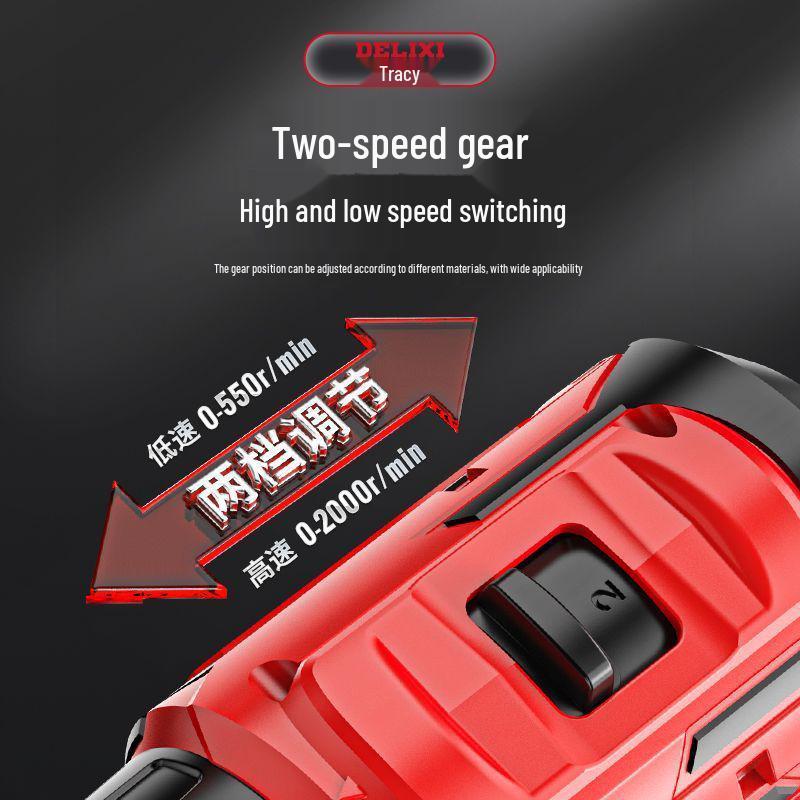 Delixi Brushless Handheld Lithium Battery Drill and Electric Screwdriver with Impact and Rechargeable Features for High-Power Household Use.