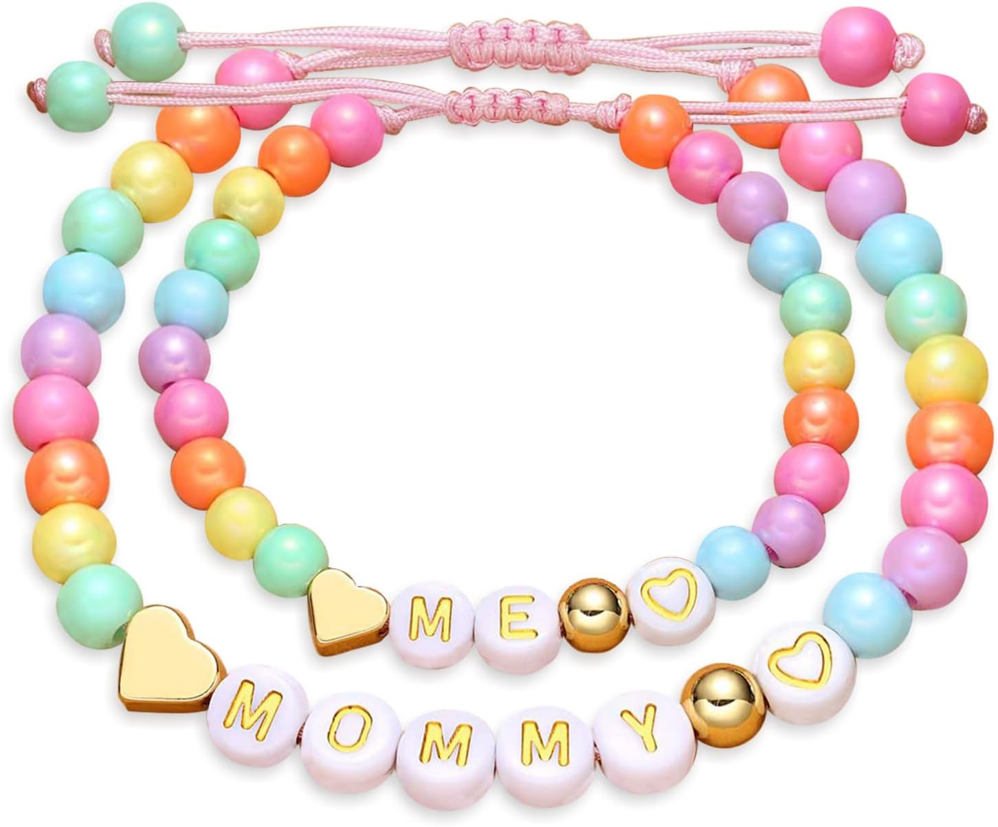 Mother Daughter Bead Bracelet Set for 2, Mama and Mini Matching Heart Bracelets for Mom Daughter Valentines Mother s Day Gift