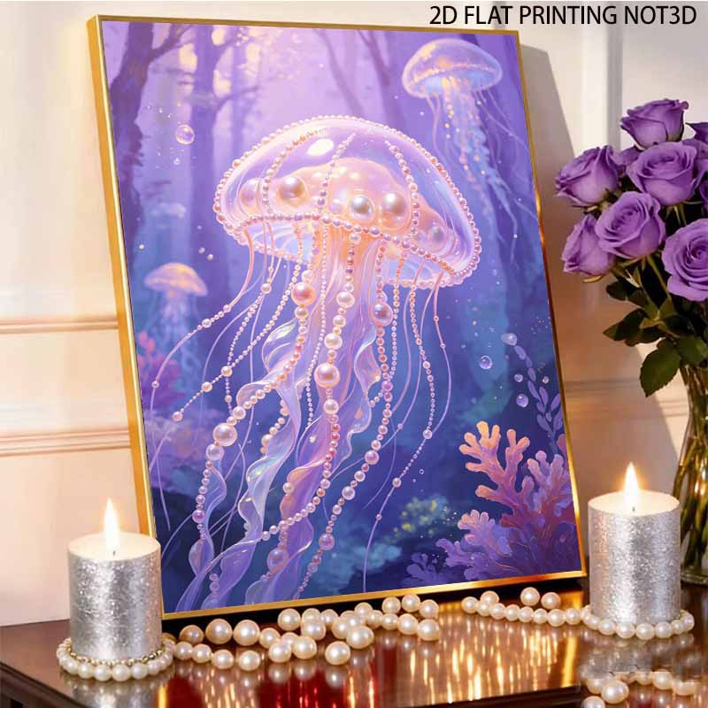 Framed Pearl Painting Kit Jellyfish Ocean DIY 3D Bead Canvas Art Creative Leisure Craft Home Decoration Wall Decor Elegant Fantasy Artwork