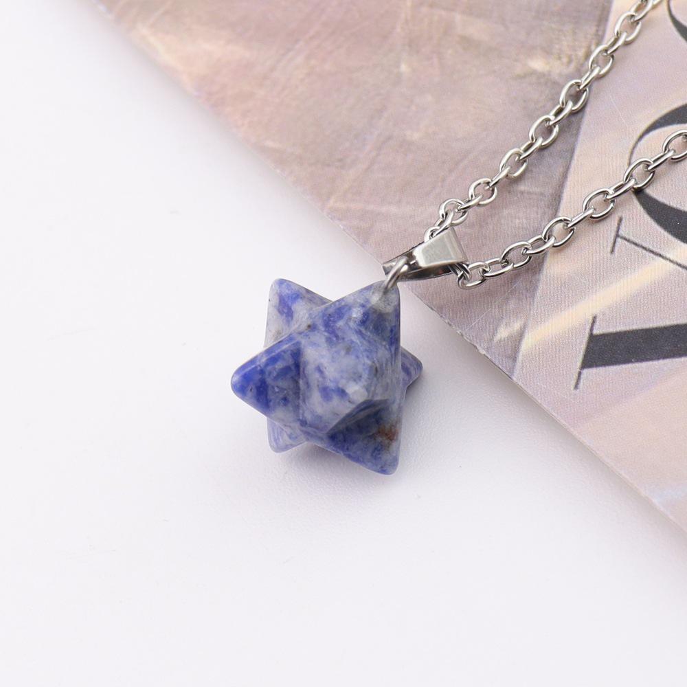 Large Natural Stone Pendant: 24mm Amethyst Rose Quartz Kabbalah Star Necklace